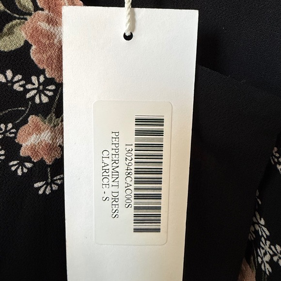 Reformation Peppermint Dress‎ Clarice Floral Black Maxi Ruffle Sleeves Small NWT - Picture 5 of 8